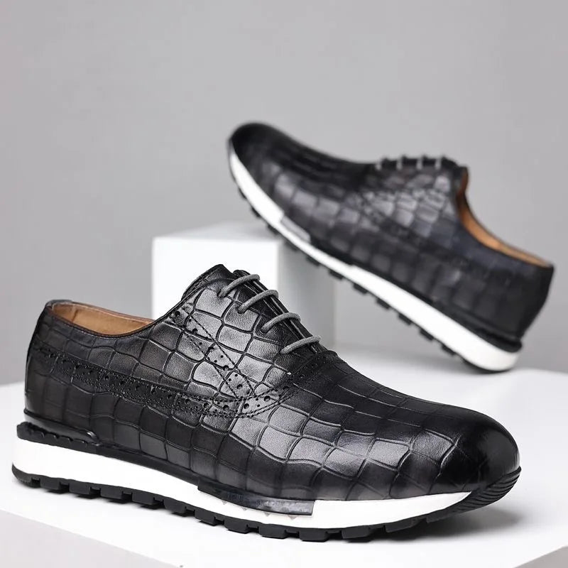 Sneaker Oxford Brogue Homme Cuir Vachette Motif Pierre | Doublure Cuir 7 Coloris