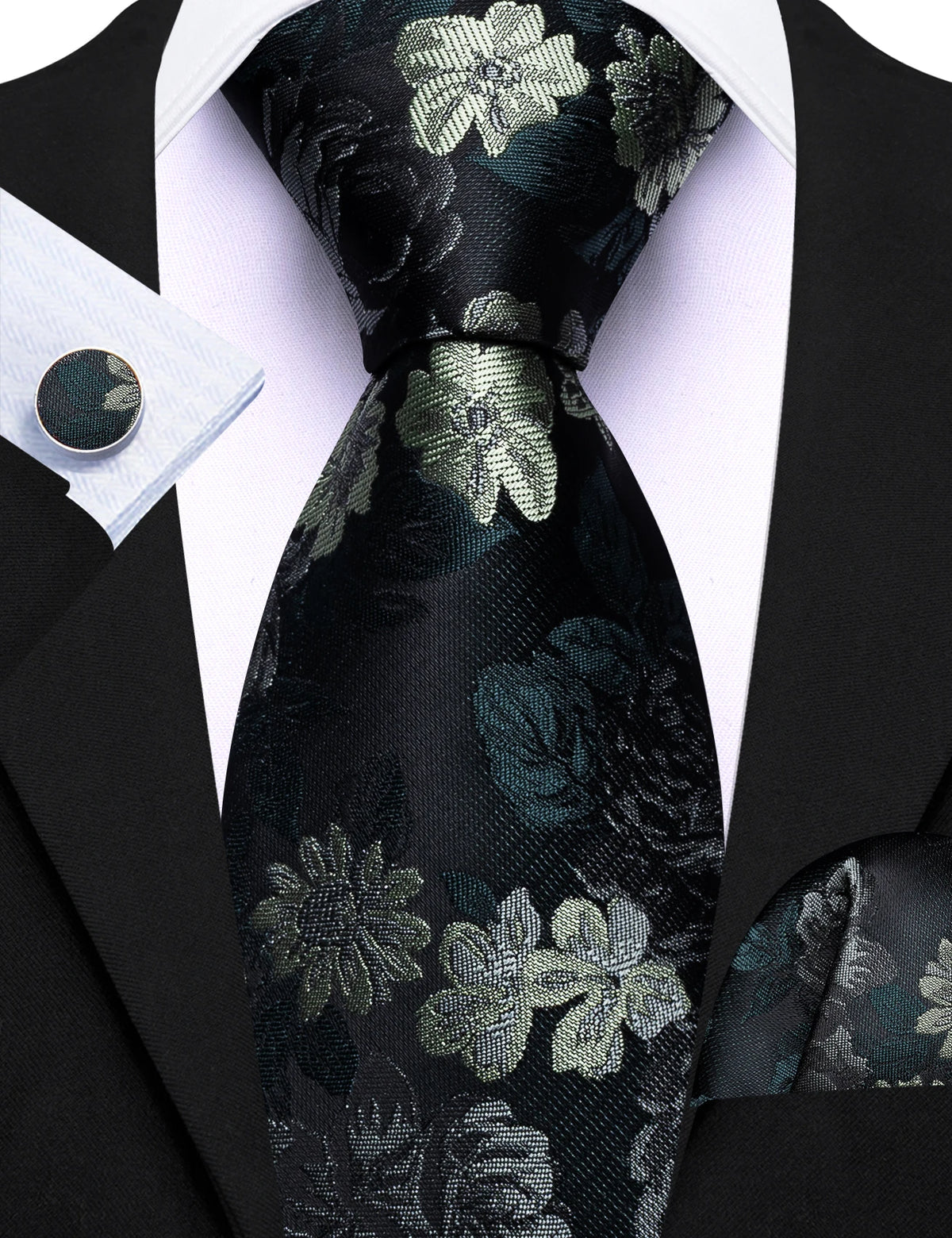 Ensemble cravate homme 3 pièces jacquard floral – CLEVI Paris