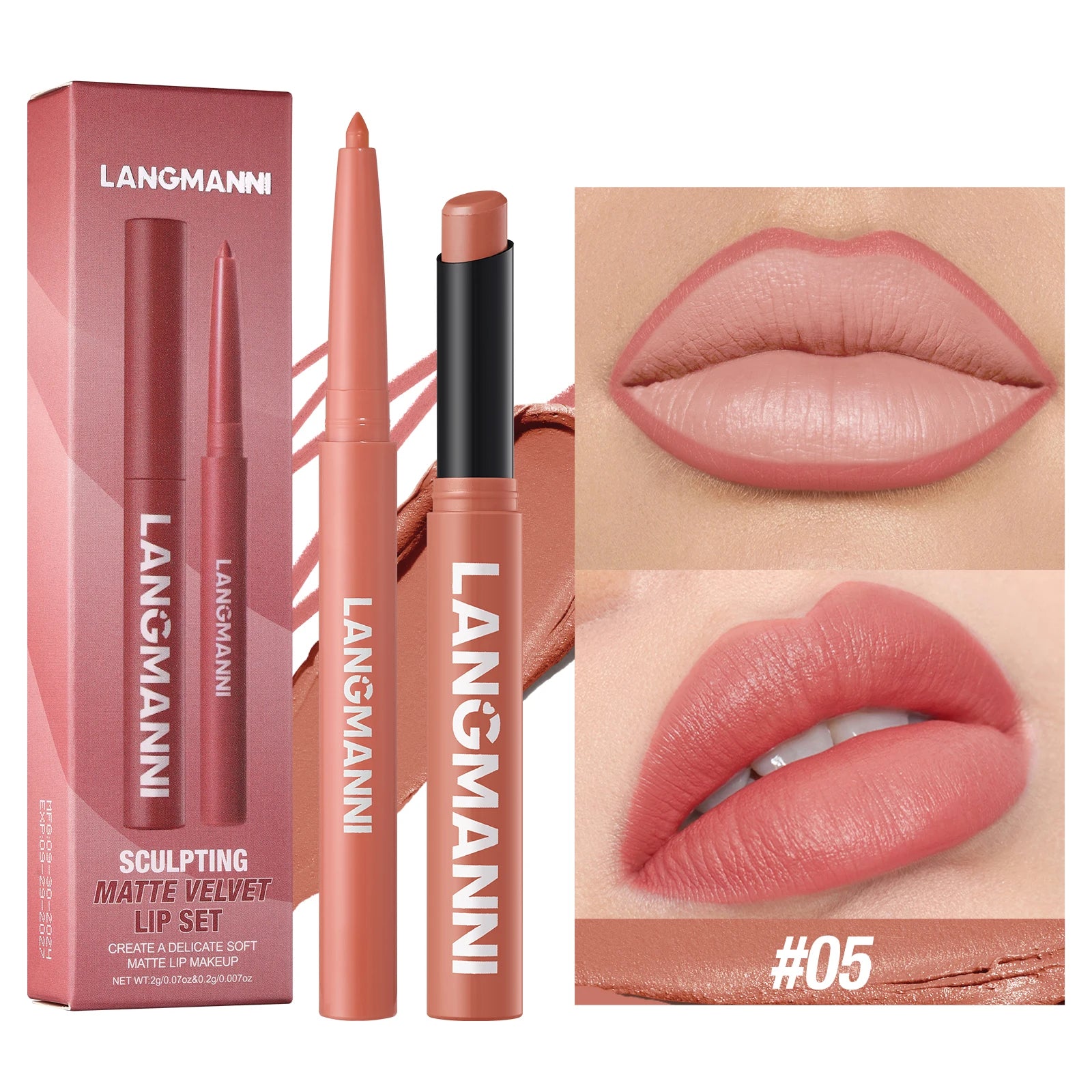 Rouge à Lèvres 2-en-1 Contour & Couleur Imperméable – Longue Tenue Sans Bavure