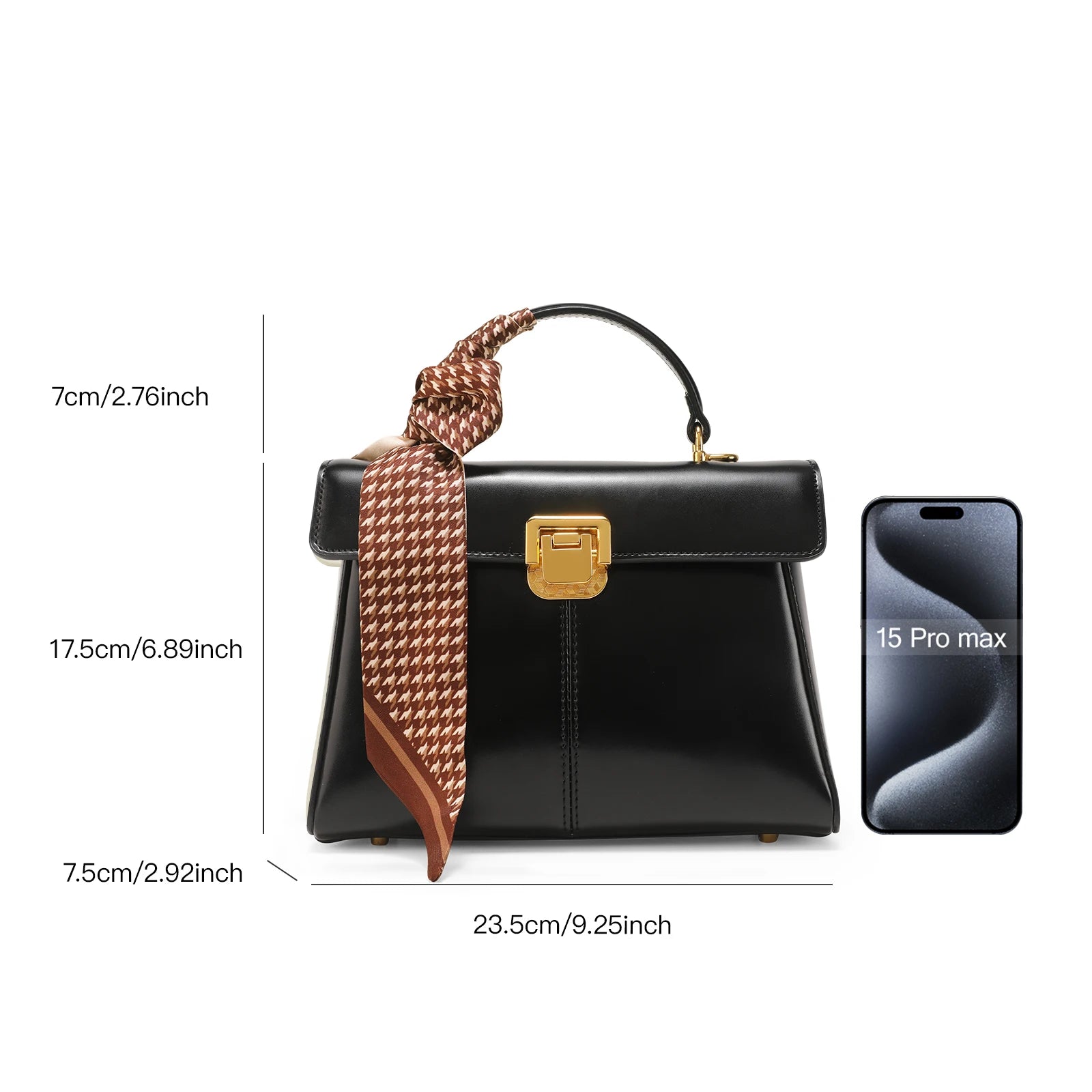 Sac à Main Femme en Cuir Véritable avec Foulard – Sac Épaule Luxe | 5 Coloris | 23.5x17.5x7.5cm