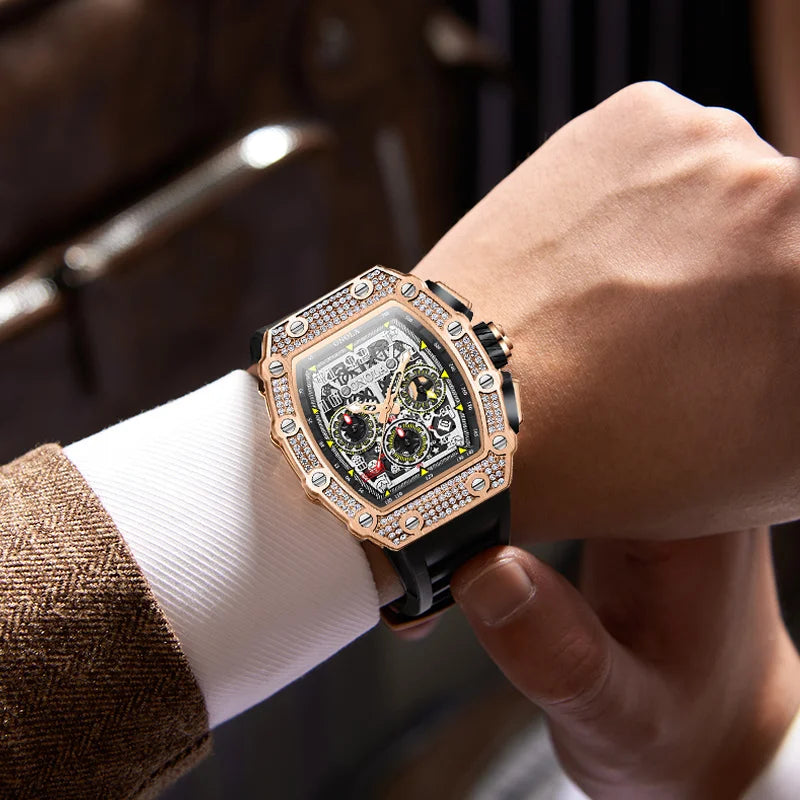 ONOLA ON6826D – Montre Automatique Homme | Diamants, Phase de Lune, Squelette, Étanche 3 Bar