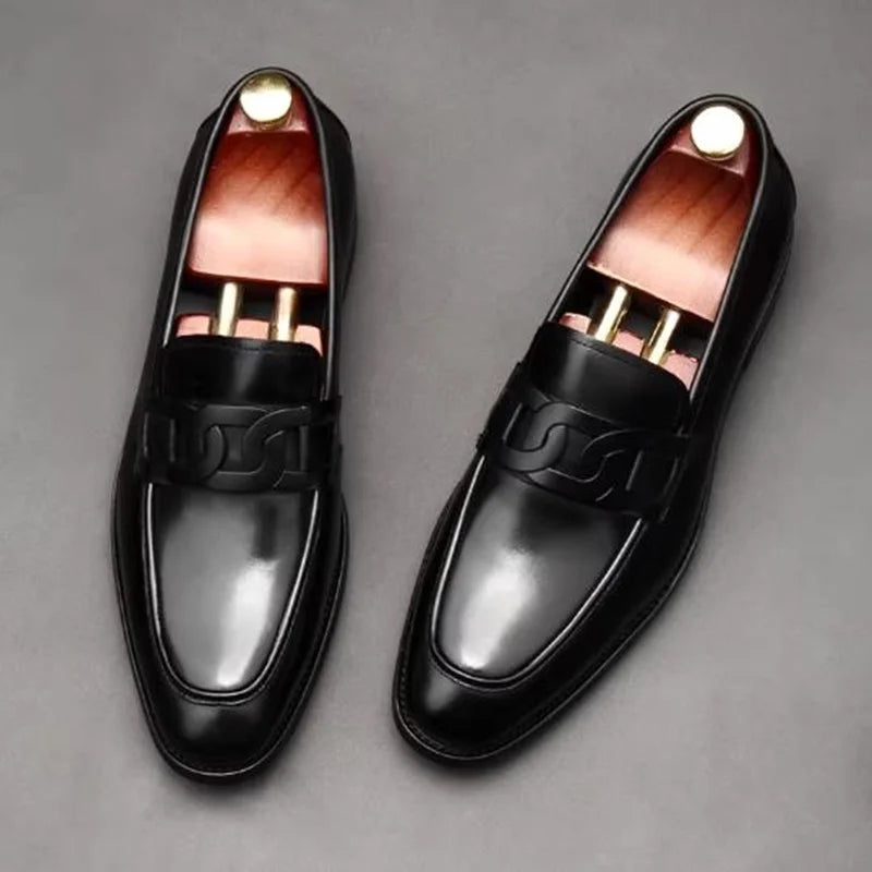 Loafer Homme Cuir Véritable Boucle Métal Slip-On – CLEVI Paris