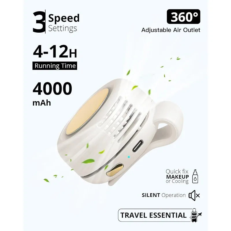 Mini Ventilateur Portable Sans Lames USB – 60 Pales, Flux 360°, Silencieux, Batterie 900mAh – Rose / Blanc / Vert