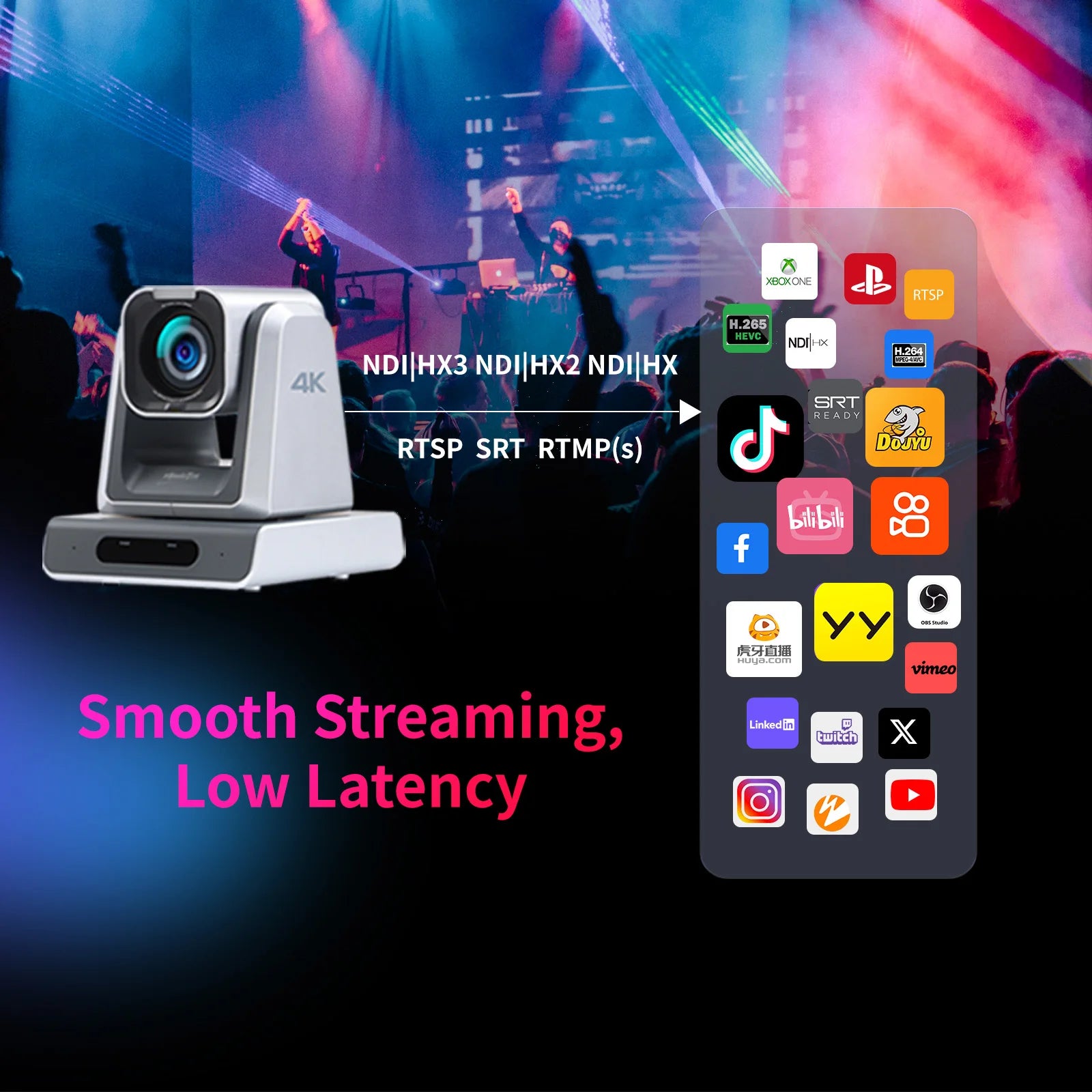 Caméra PTZ 4K NDI|HX3 ZowiePTZ – Zoom 12x/18x/25x, PoE, RTMP/SRT/RTSP – CLEVI Paris