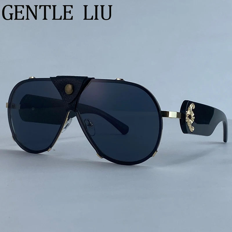 Lunettes de Soleil Steampunk Oversize Vintage Pilot Femme UV400 Cuir GENTLE LIU – CLEVI Paris