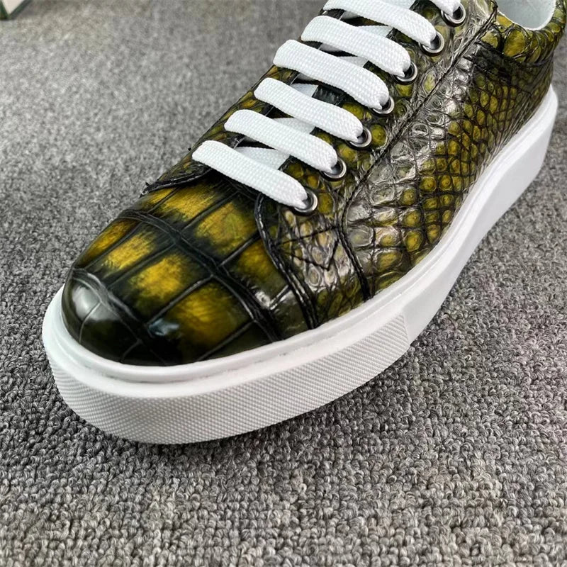 Chaussures Peau de Crocodile Véritable Peintes à la Main Vert Kaki Homme – Semelle Caoutchouc, Tailles 38-45 – CLEVI Paris