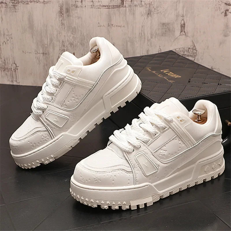 Sneaker Casual Homme HUISONG – Semelle Épaisse Cuir Lacets & Sangle Cheville