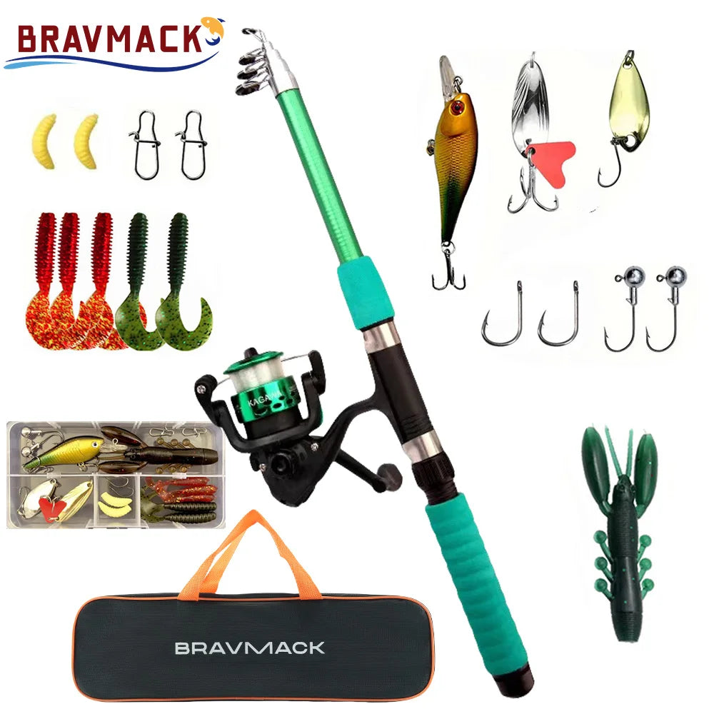 Kit de Pêche Complet Télescopique | Canne Fibre de Verre 1,8 m, Moulinet Spinning, Leurres & Accessoires – CLEVI Paris