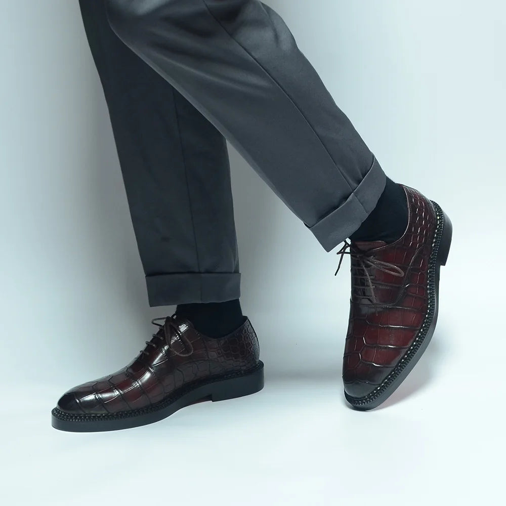 Richelieu Homme Luxe Rehaussant Cuir Vachette Motif Crocodile | Mariage Soirée EU 38-46