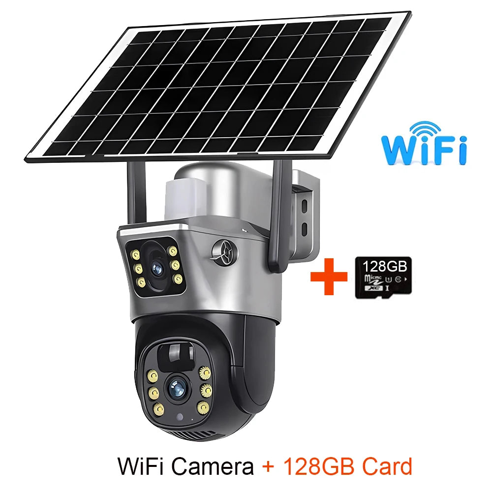 Caméra Solaire Extérieure 4K Double Objectif PTZ – WiFi ou 4G SIM – Batterie 8000mAh – CLEVI Paris