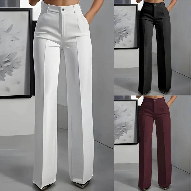 Pantalon Tailleur Femme Taille Haute Drapé Coupe Droite – Style Bureau | Bordeaux, Noir, Blanc | S-XXXL