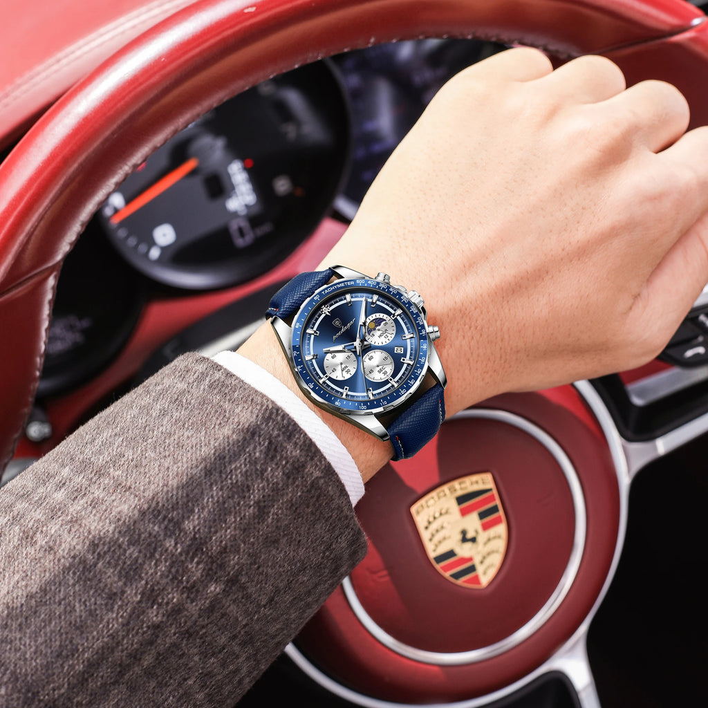 Montre Quartz Homme POEDAGAR 879-L – Chronographe, Cuir & Aiguilles Lumineuses | 4 Coloris