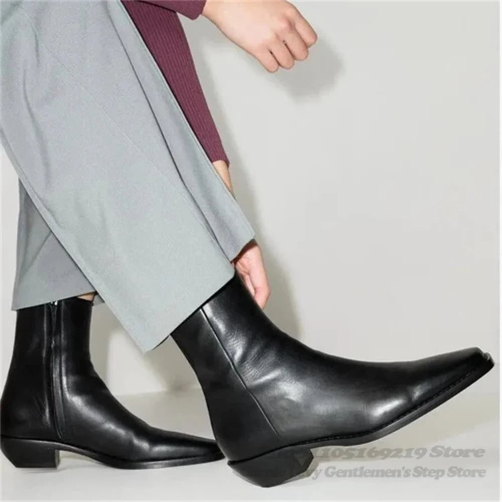 Chelsea Boot Homme Cuir Véritable Bout Pointu – Zip Latéral Fait Main