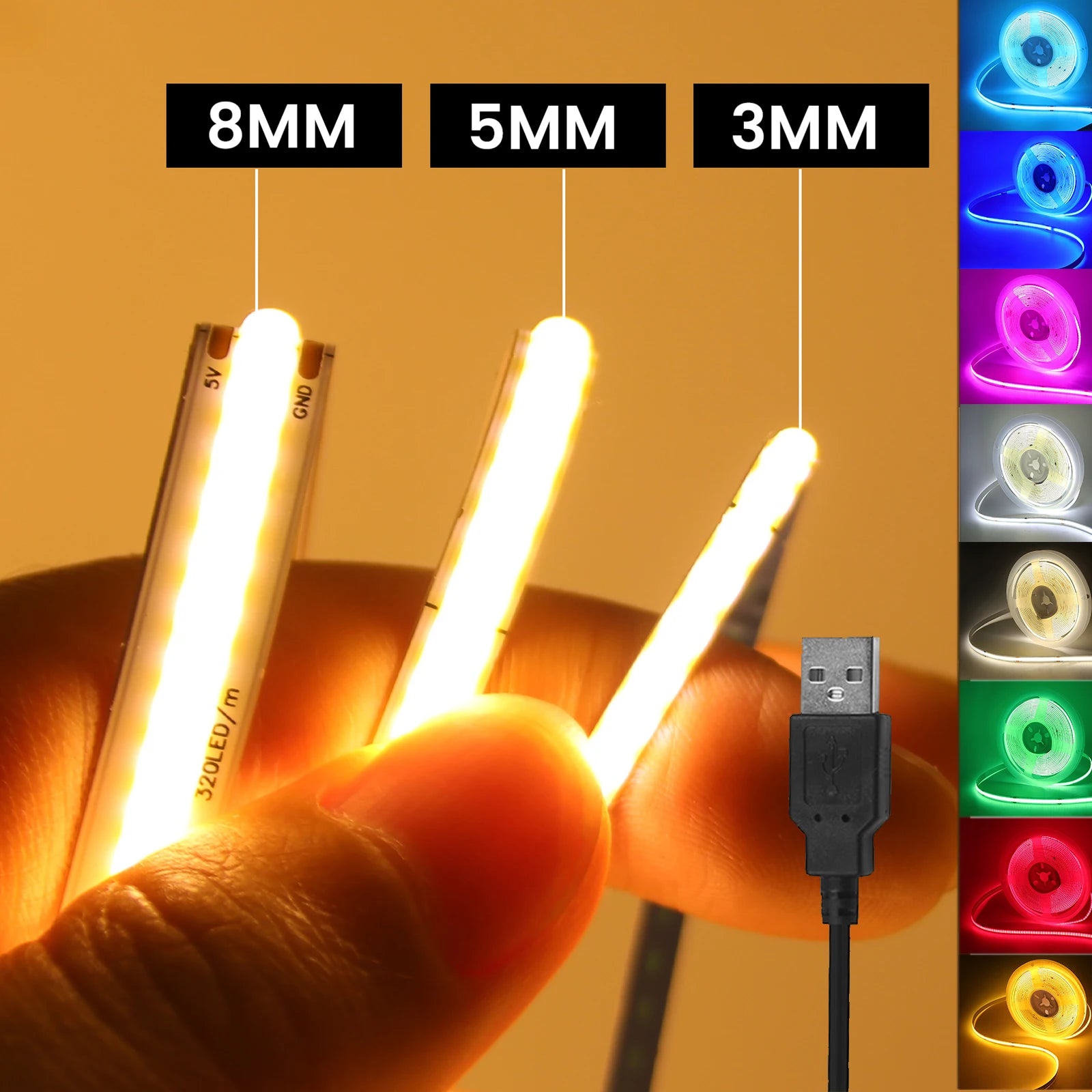 Ruban LED COB USB 5V Ultra-Fin — CLEVI Paris