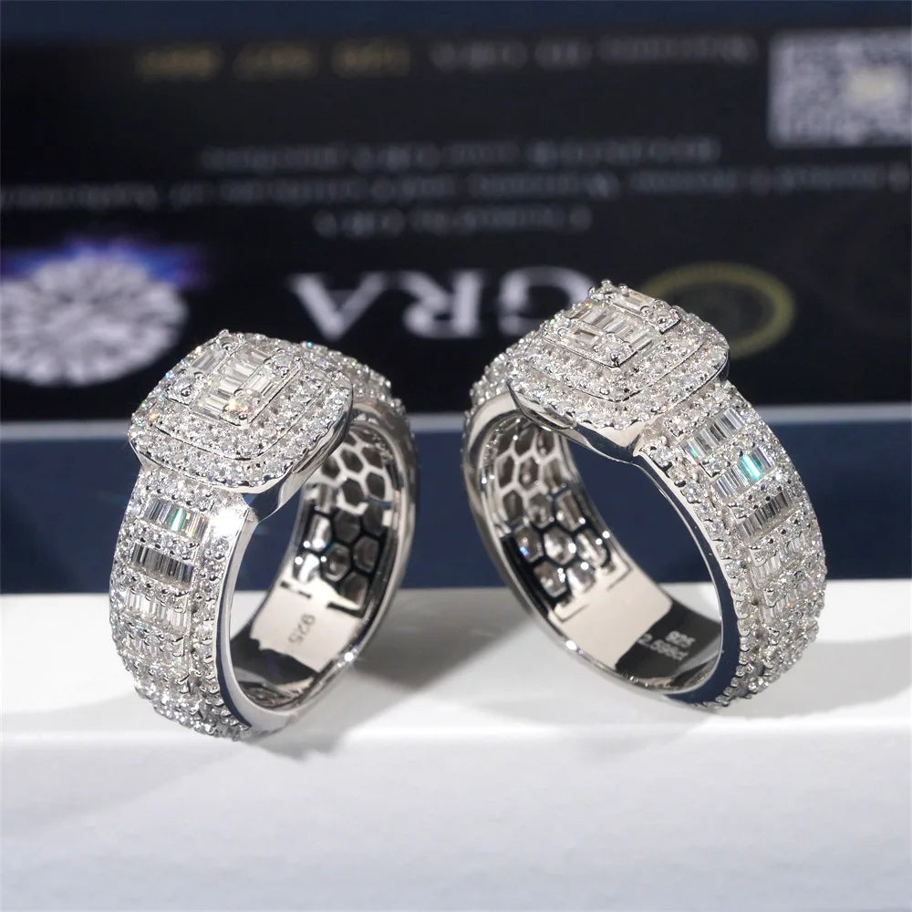 Bague Femme Iced Out Moissanite Baguette Halo Argent 925 – CLEVI Paris