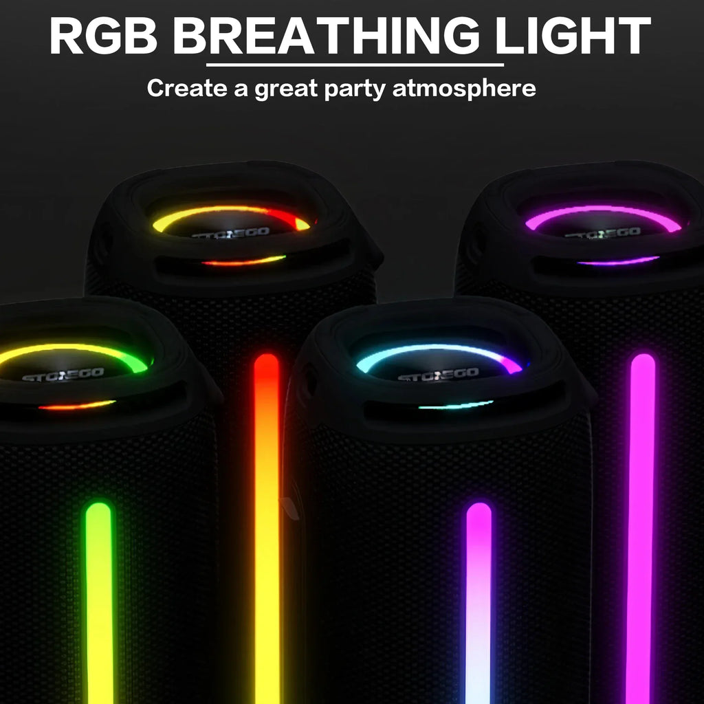 Enceinte Bluetooth 20W – IPX6, RGB, TWS, 33h, AUX & TF | STONEGO