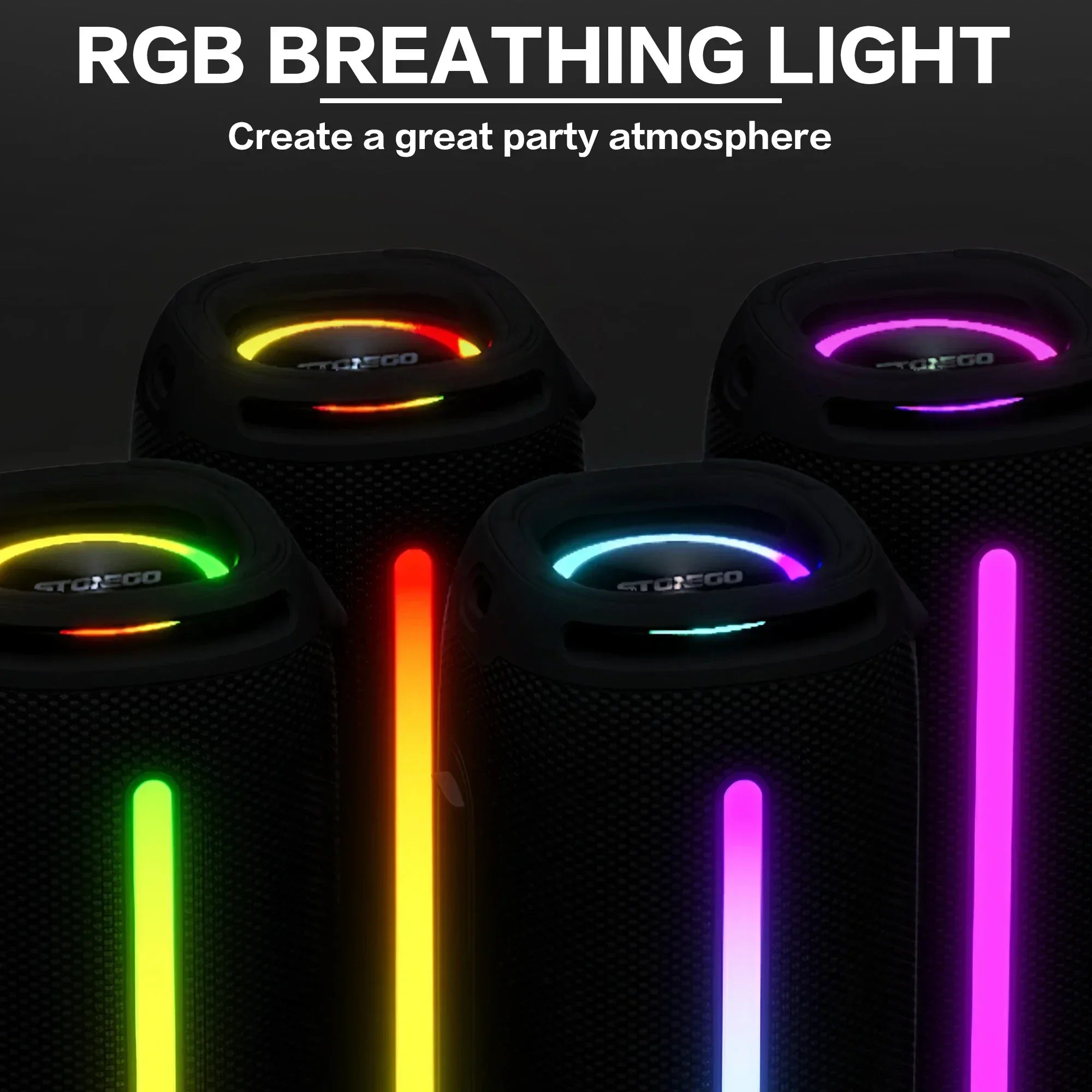 Enceinte Bluetooth 20W – IPX6, RGB, TWS, 33h, AUX & TF | STONEGO