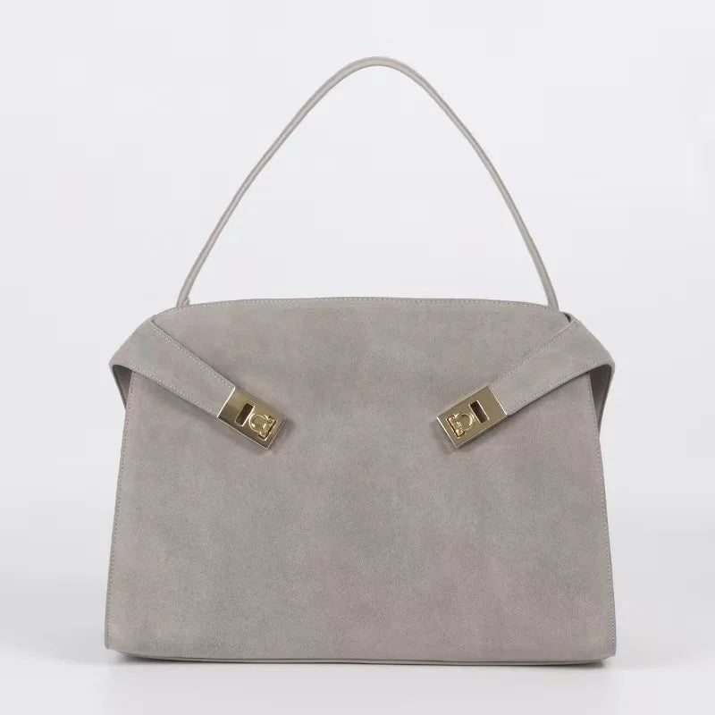 Sac Épaule Cuir Suédé Femme Verrou Métallique Style Minimaliste – CLEVI Paris