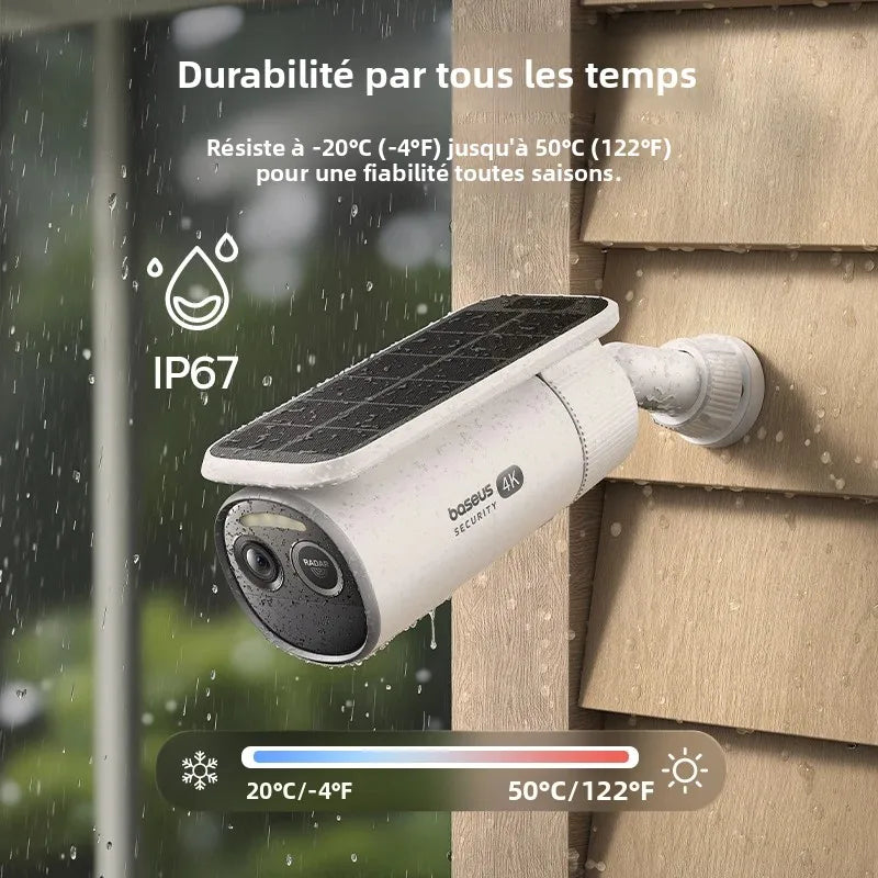 Caméra Solaire Extérieure Baseus S2 4K 8MP FOV 145° Radar+PIR Face ID IP67 512Go – CLEVI Paris