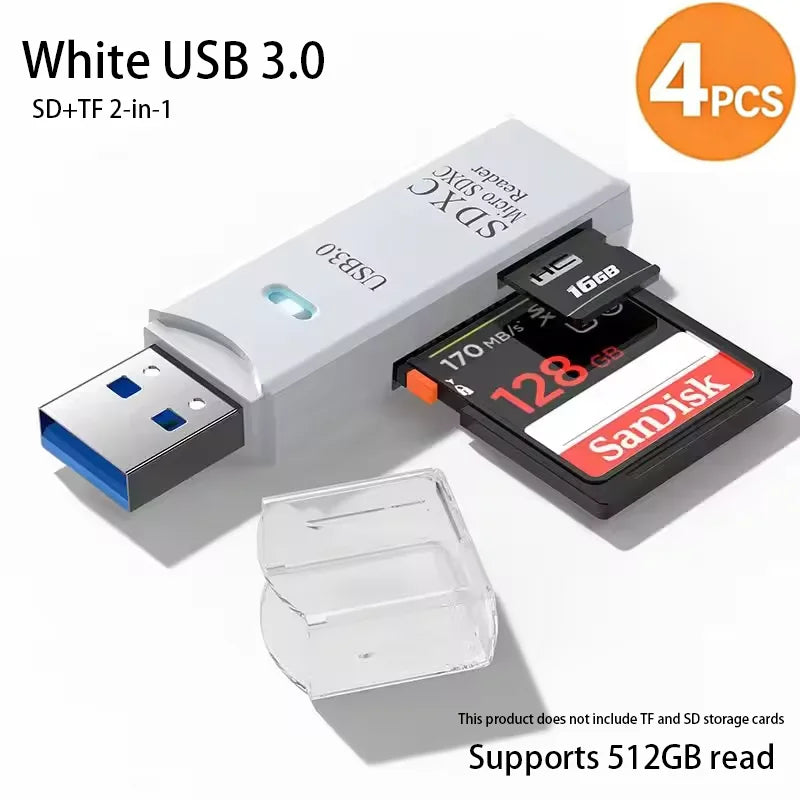 Lecteur de Cartes USB 2-en-1 – SD/TF, USB 2.0 & 3.0, Hub 4 Ports, PC & Laptop