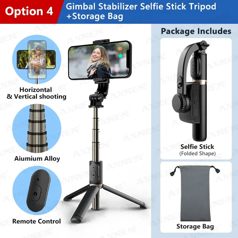 Gimbal Stabilisateur Smartphone 1 Axe Bluetooth Pliable | Perche Selfie Trépied Live