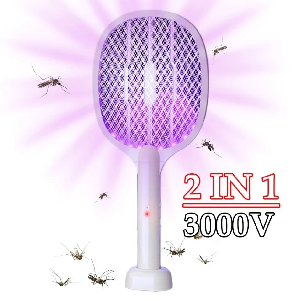 Raquette Anti-Moustiques Électrique 2 en 1 | USB Rechargeable 3000V + Lampe Tue-Insectes – CLEVI Paris