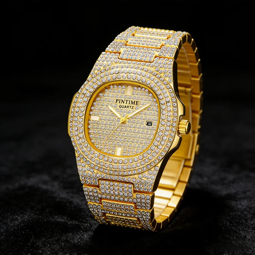 PINTIME Montre Quartz Homme Full Diamond Acier Carrée Sport – CLEVI Paris