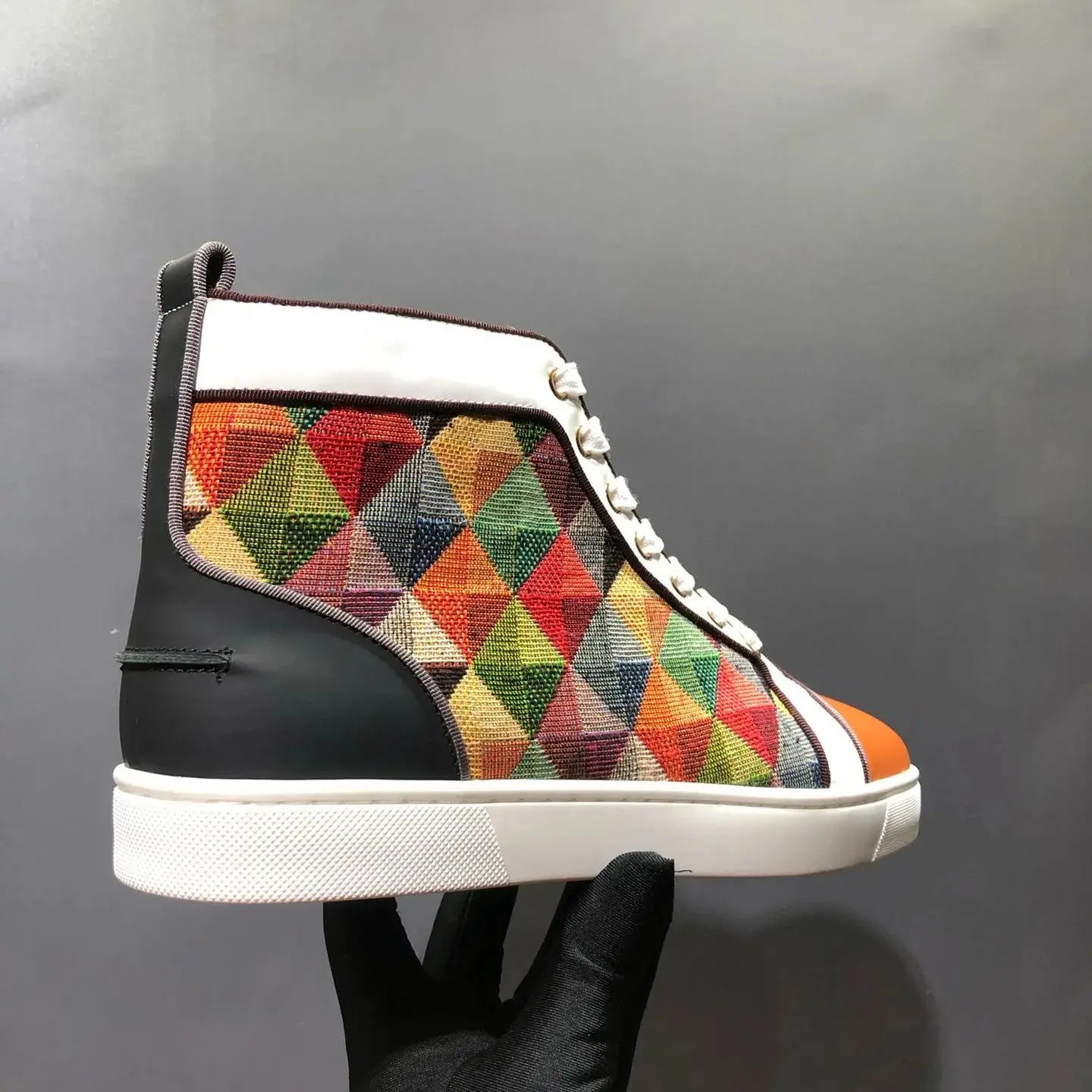 Sneakers Montantes Cuir Véritable Orange Homme – Semelle Rouge, Lacets, Tailles 35-48 – CLEVI Paris