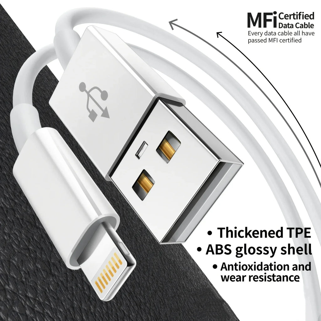Câble Lightning vers USB-A Certifié MFi 2,4A Charge Rapide iPhone 1m – CLEVI Paris