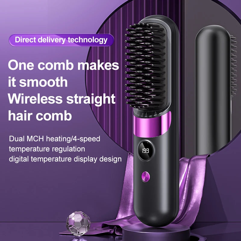 Brosse Lissante Sans Fil Rechargeable USB-C LCD 140-199°C — CLEVI Paris