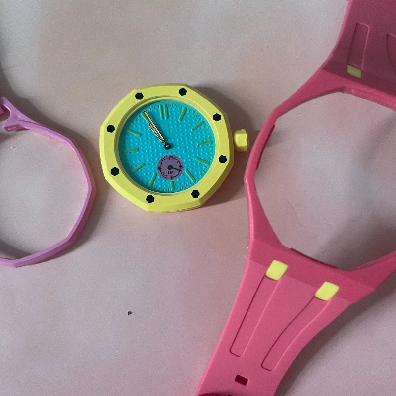 Montre Quartz Boîtier Octogonal Unisexe Bracelet Cuir Multicolore – CLEVI Paris