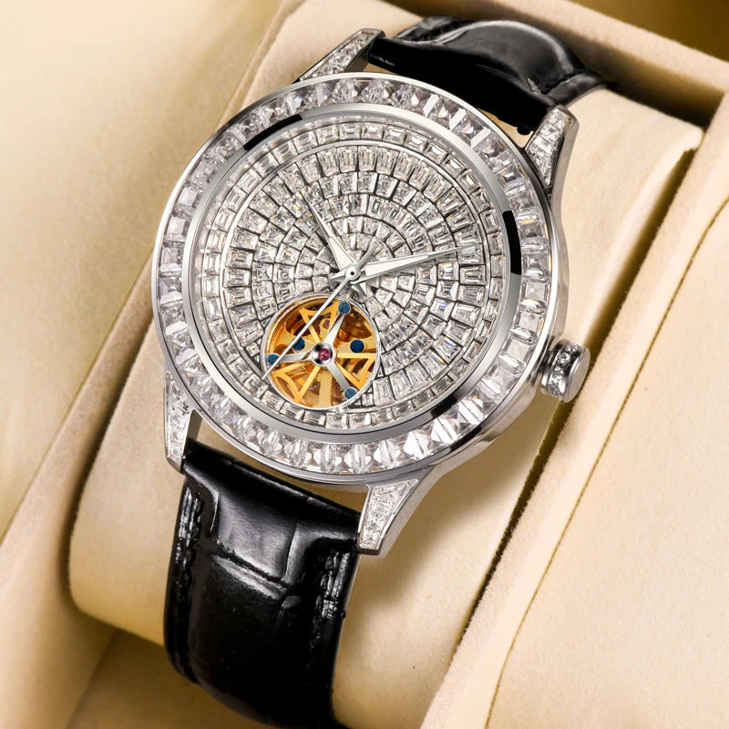 Montre Mécanique Femme & Homme HAEMMER 5037 – Cadran Diamants, Cuir & Automatique | Luxe