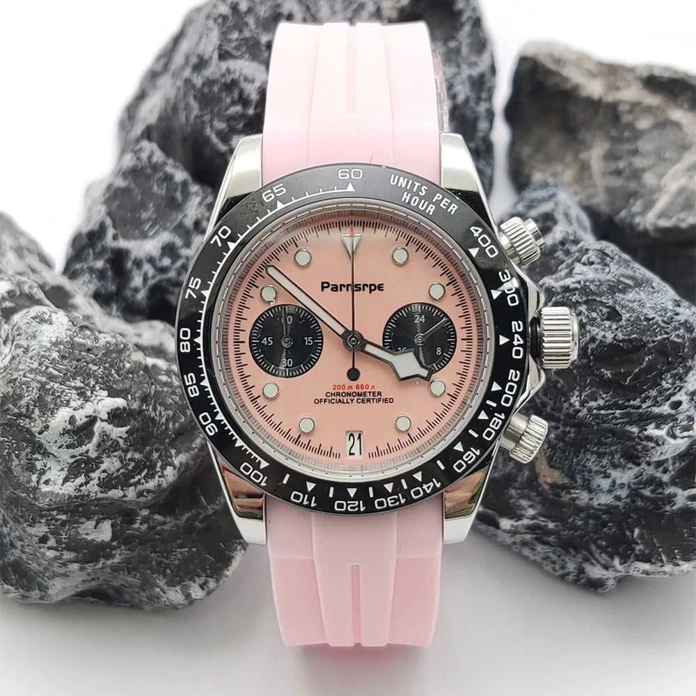 PARNSRPE VK64 Montre Homme Chronographe Quartz Japonais Acier 316L 39,5mm Verre Saphir AR 5 ATM Lumineux – CLEVI Paris