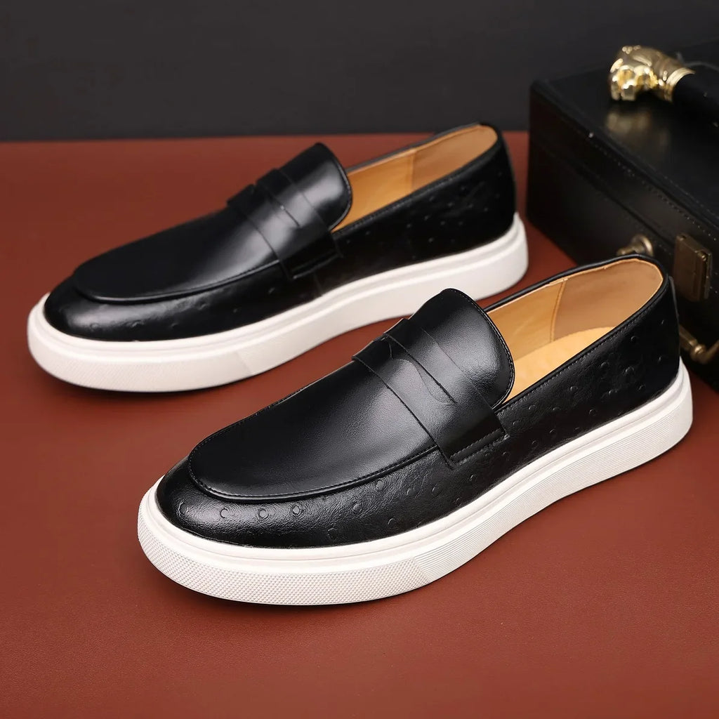 Mocassins Homme Cuir Embossé Style Britannique — Slip-On, Semelle Épaisse, Respirants, Pointures 38-46 | CLEVI Paris