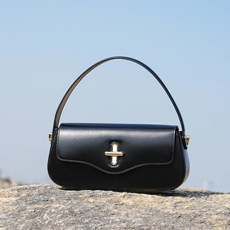 Sac Baguette Femme en Cuir Véritable – Sac Épaule Luxe Designer | 4 Coloris | Noir, Claret, Caramel, Café