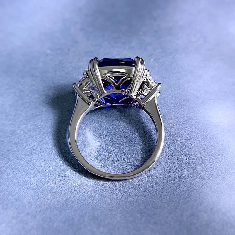 Bague Saphir Lab & Diamant Haute Carbone | Argent 925 – CLEVI Paris