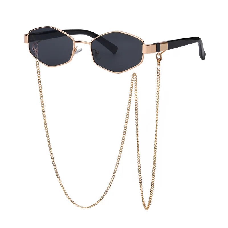 Lunettes de soleil femme polygonales avec chaîne – CLEVI Paris
