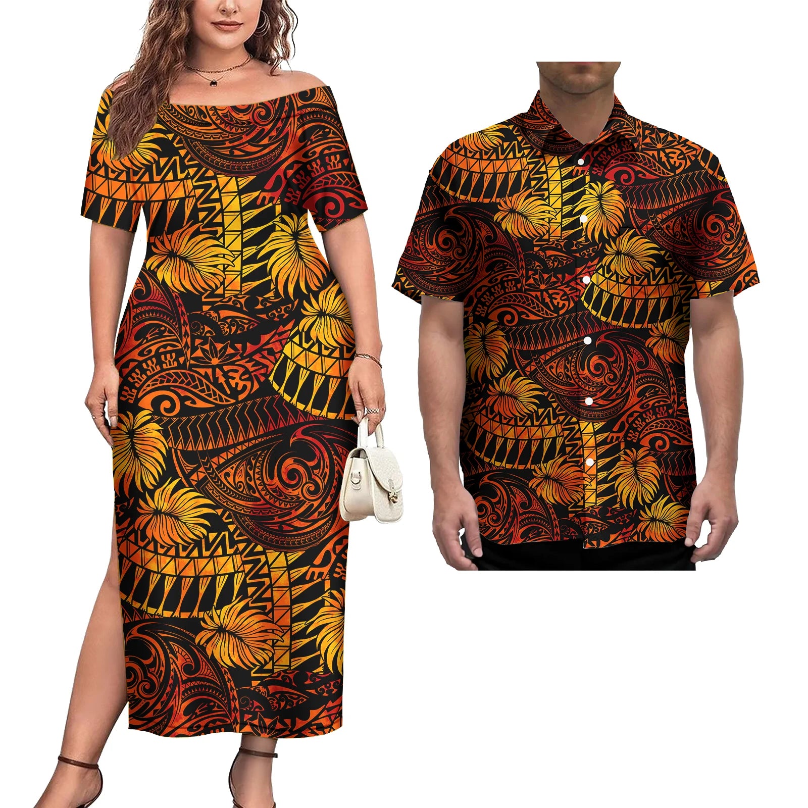 Ensemble Couple 2 Pièces Robe Femme + Chemise Hawaïenne Homme Motif Polynésien – CLEVI Paris