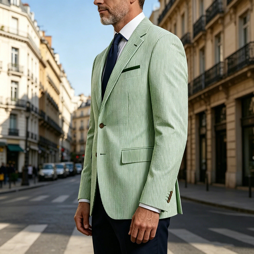 Blazer homme rayé en seersucker – CLEVI Paris