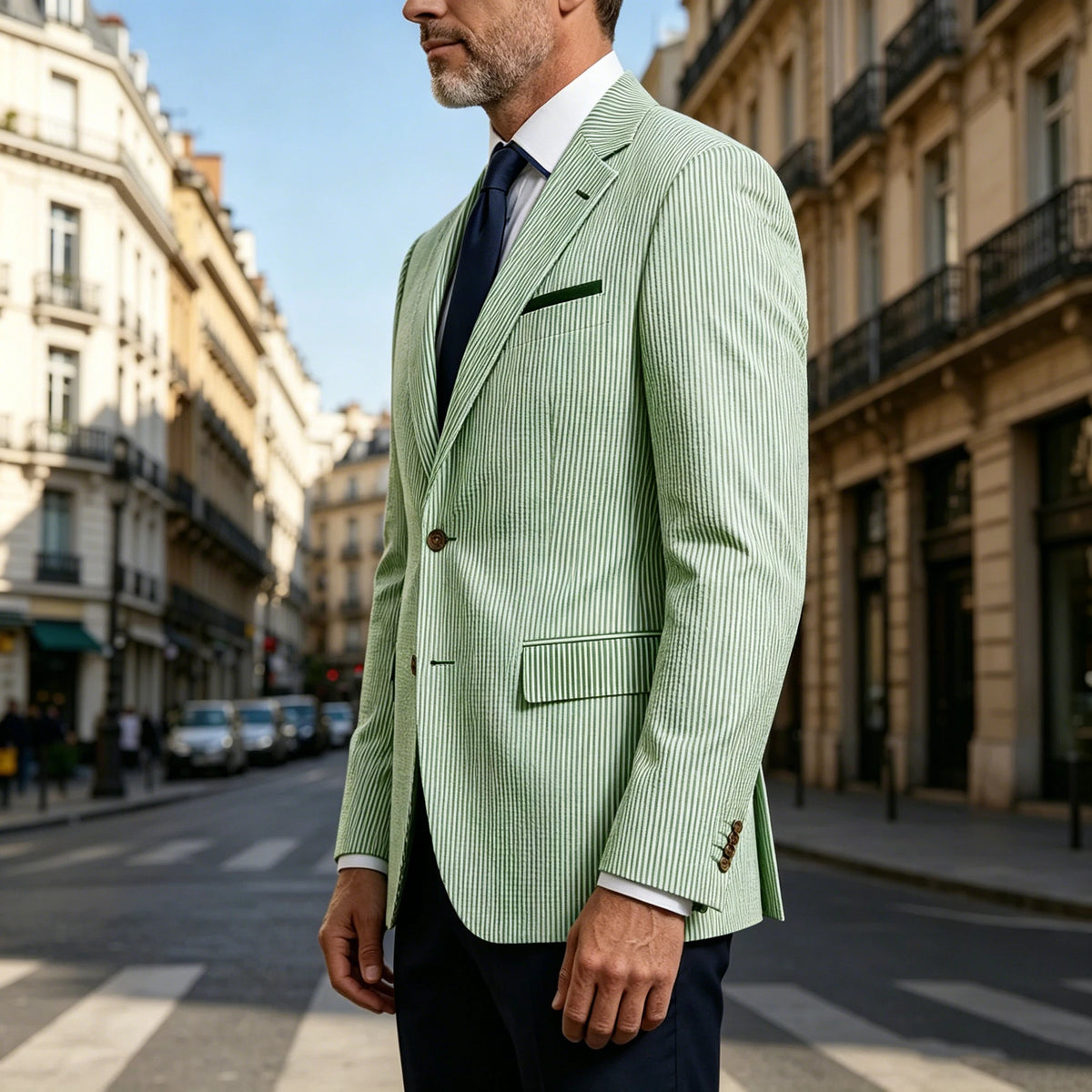 Blazer homme rayé en seersucker – CLEVI Paris