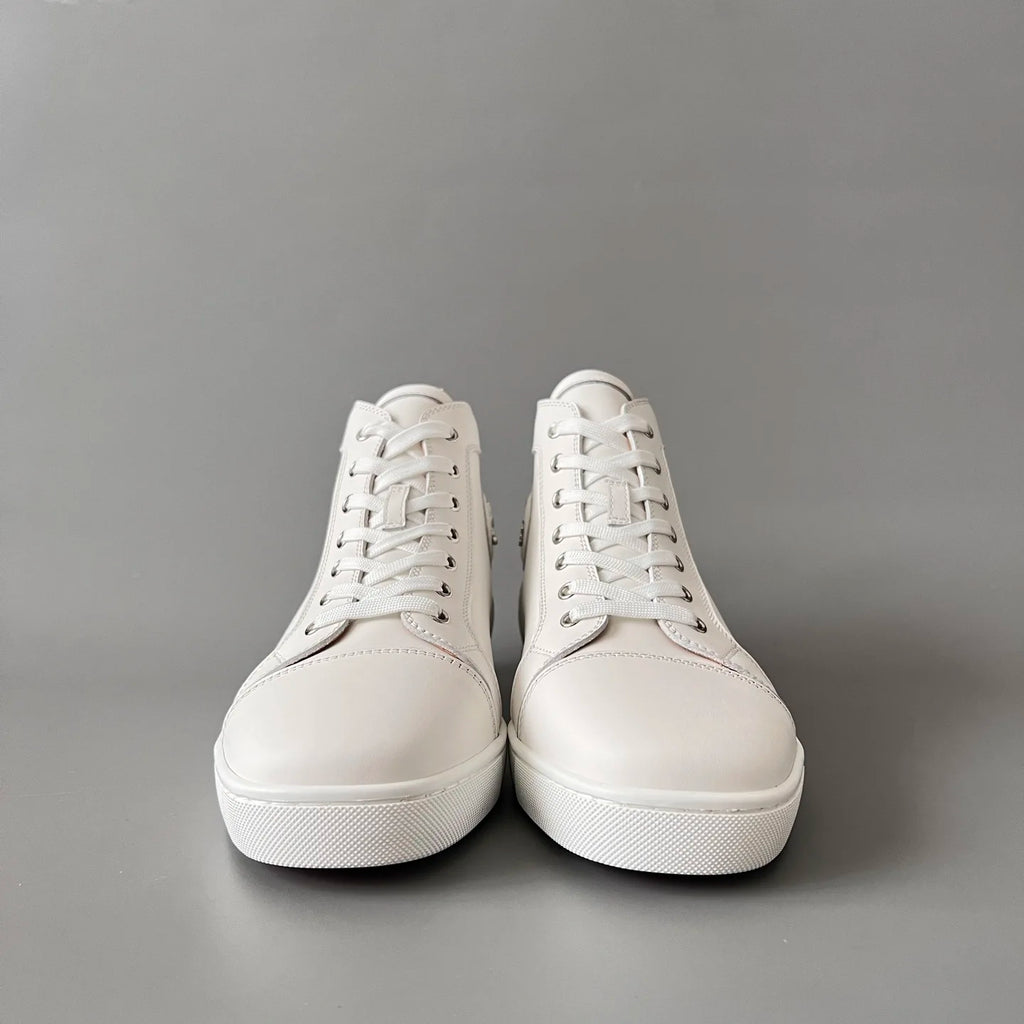 Mocassins Montants Homme Cuir Véritable Blanc – Semelle Rouge, Rivets, Lacets | Style Luxe