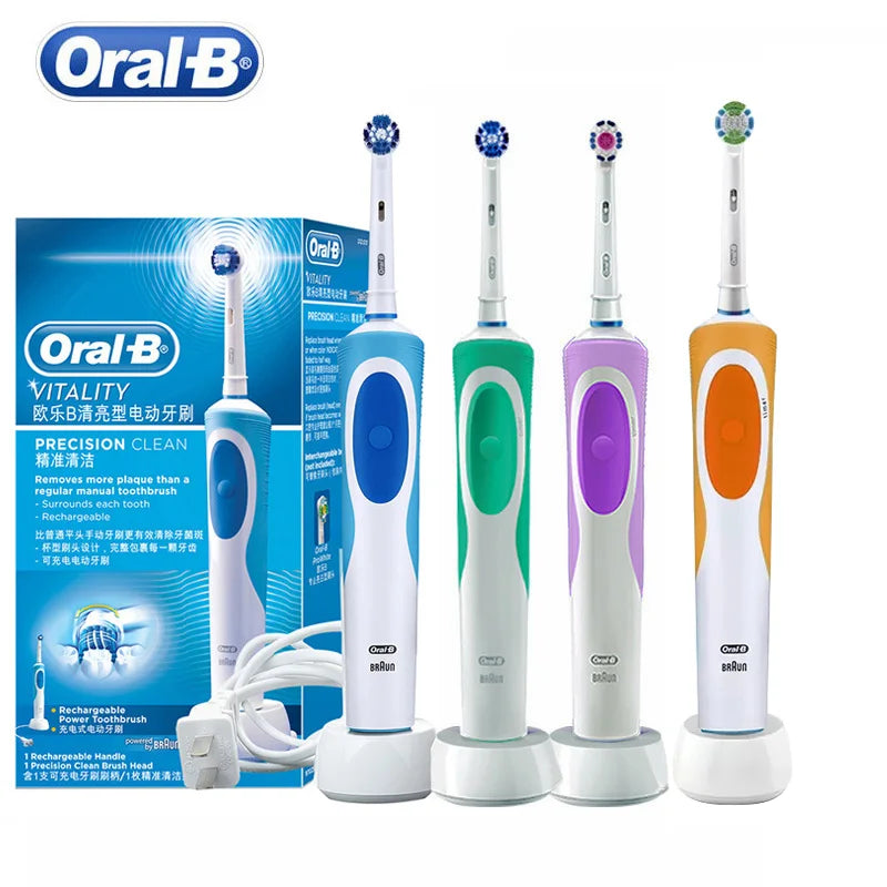 Brosse à Dents Électrique Oral-B D12 – Vibration Rotatoire 2D, IPX7, Minuterie 2 min – 4 Têtes Offertes