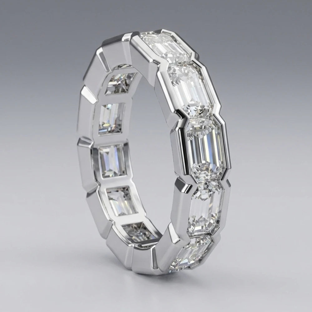 Alliance Femme Moissanite Émeraude D VVS1 Éternité Argent 925 – CLEVI Paris