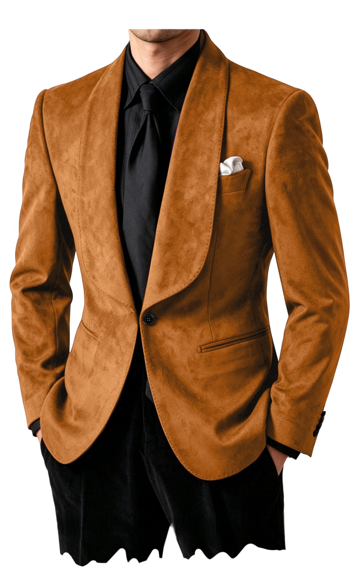 Blazer homme effet suédé 1 bouton à col châle – CLEVI Paris