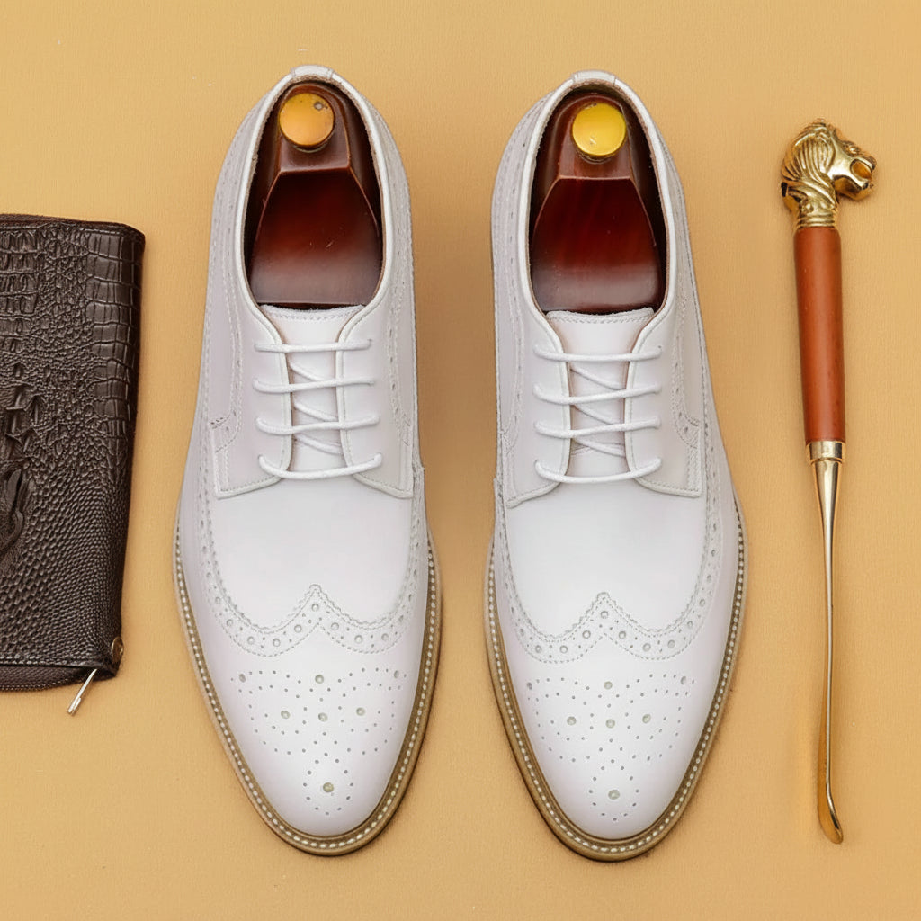 Richelieu Brogue Cuir Véritable Homme | Oxford Blanc Mariage – CLEVI Paris