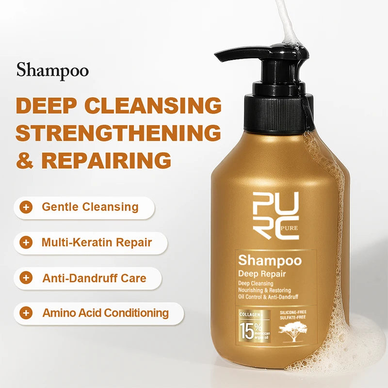 Duo Shampoing & Après-Shampoing PURC | Huile d'Argan du Maroc | Kératine & Acides Aminés | Sans Sulfate | Certifié CPNP – CLEVI Paris