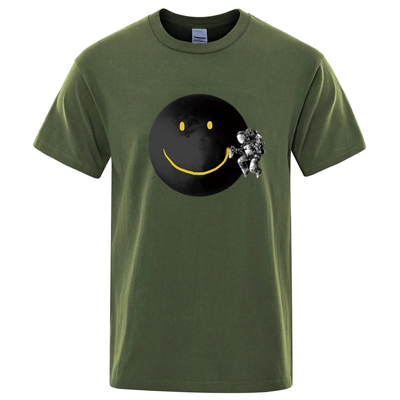 T-Shirt Homme Imprimé Astronaute – Coupe Loose, Col Rond, Manches Courtes