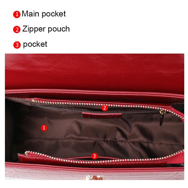 Sac À Main Femme Cuir Verni Croco Brillant Rabat – CLEVI Paris