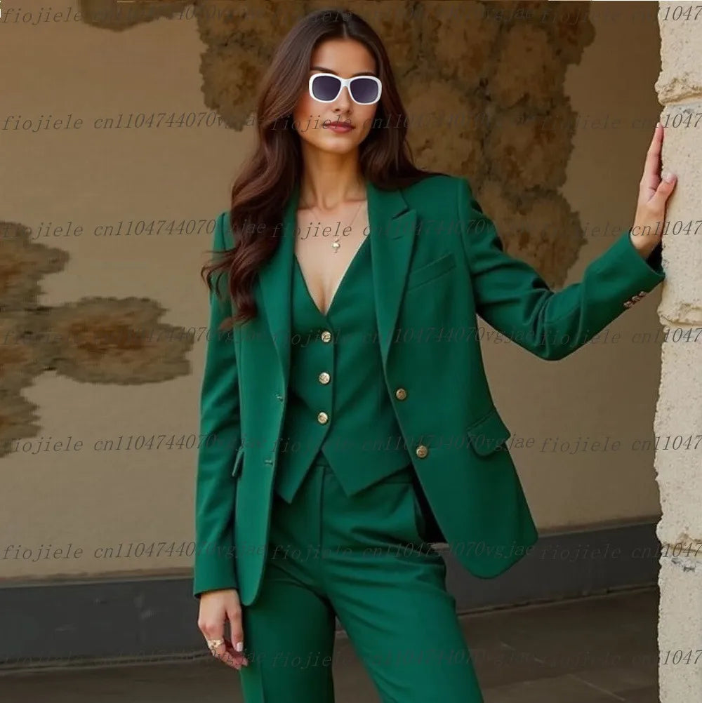 Costume 3 Pièces Femme – Blazer + Gilet + Pantalon | 25 Coloris | Business, Mariage & Cérémonie | S-4XL