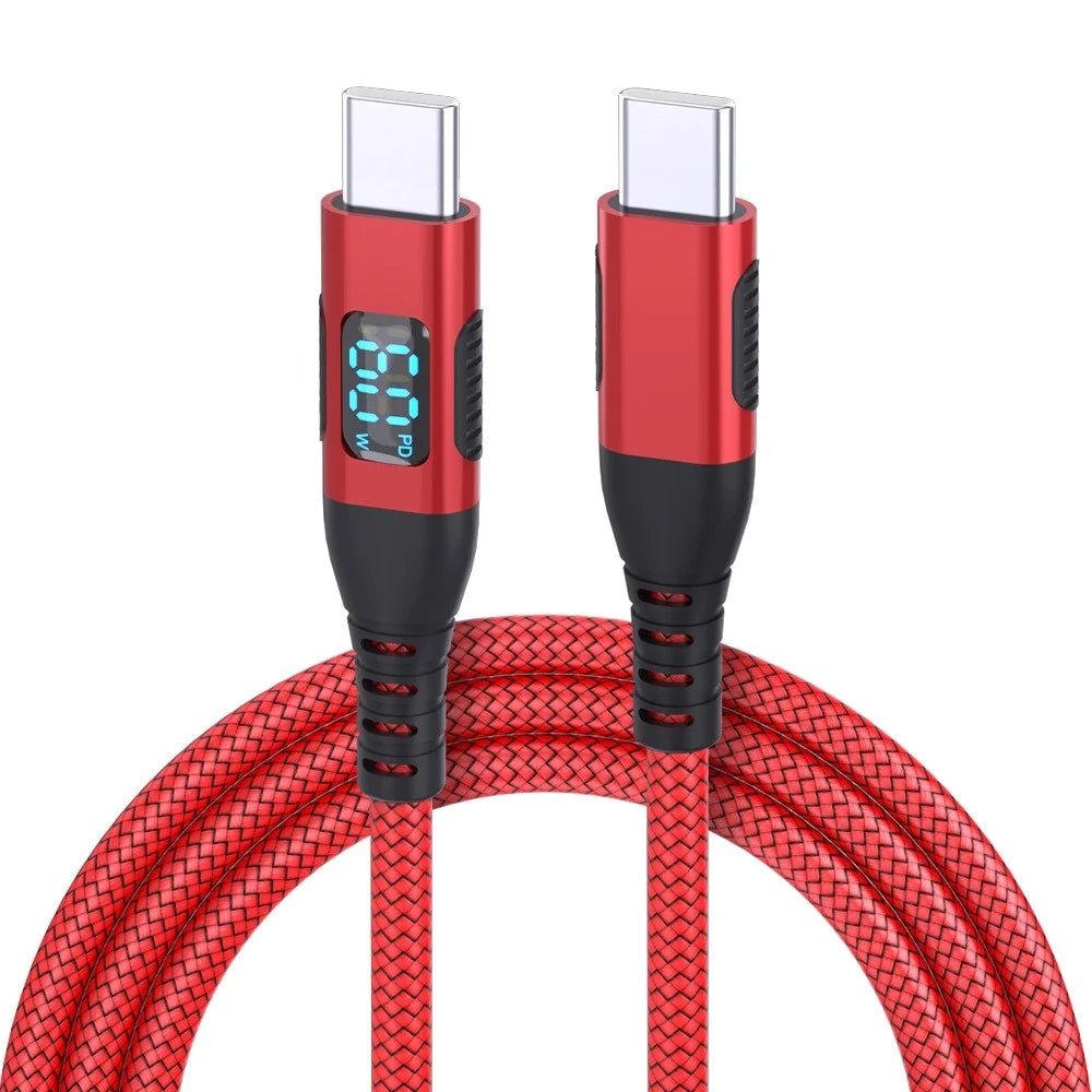 Câble USB-C vers USB-C 60W PD Affichage LED Nylon – CLEVI Paris